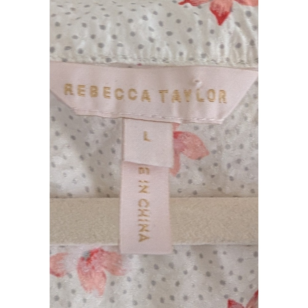 Rebecca Taylor Silk Blend Floral Polka Dot Flutter Sleeve Smocked Dress Large - Picture 3 of 4